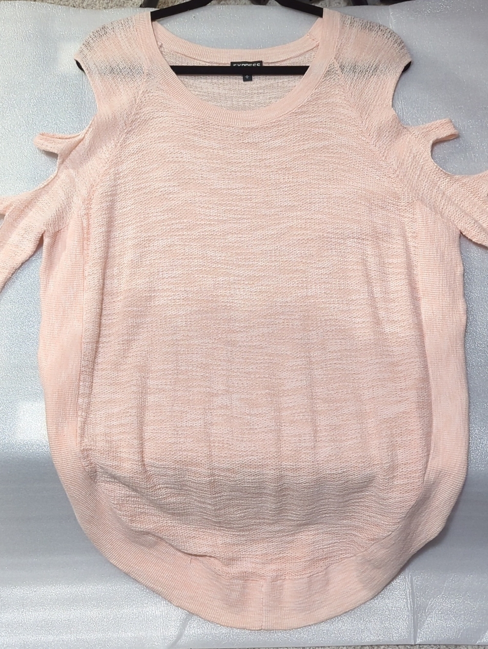 Express Light Pink Cold-Shoulder Open-Knit Pullover